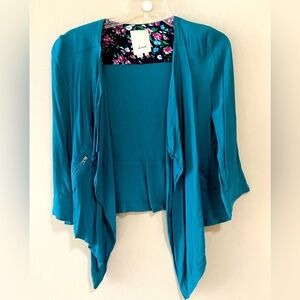 Elevenses teal draped jacket